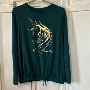 Cat and Jack Girls Teal Long Sleeve Sparkly Unicorn top - Size XL